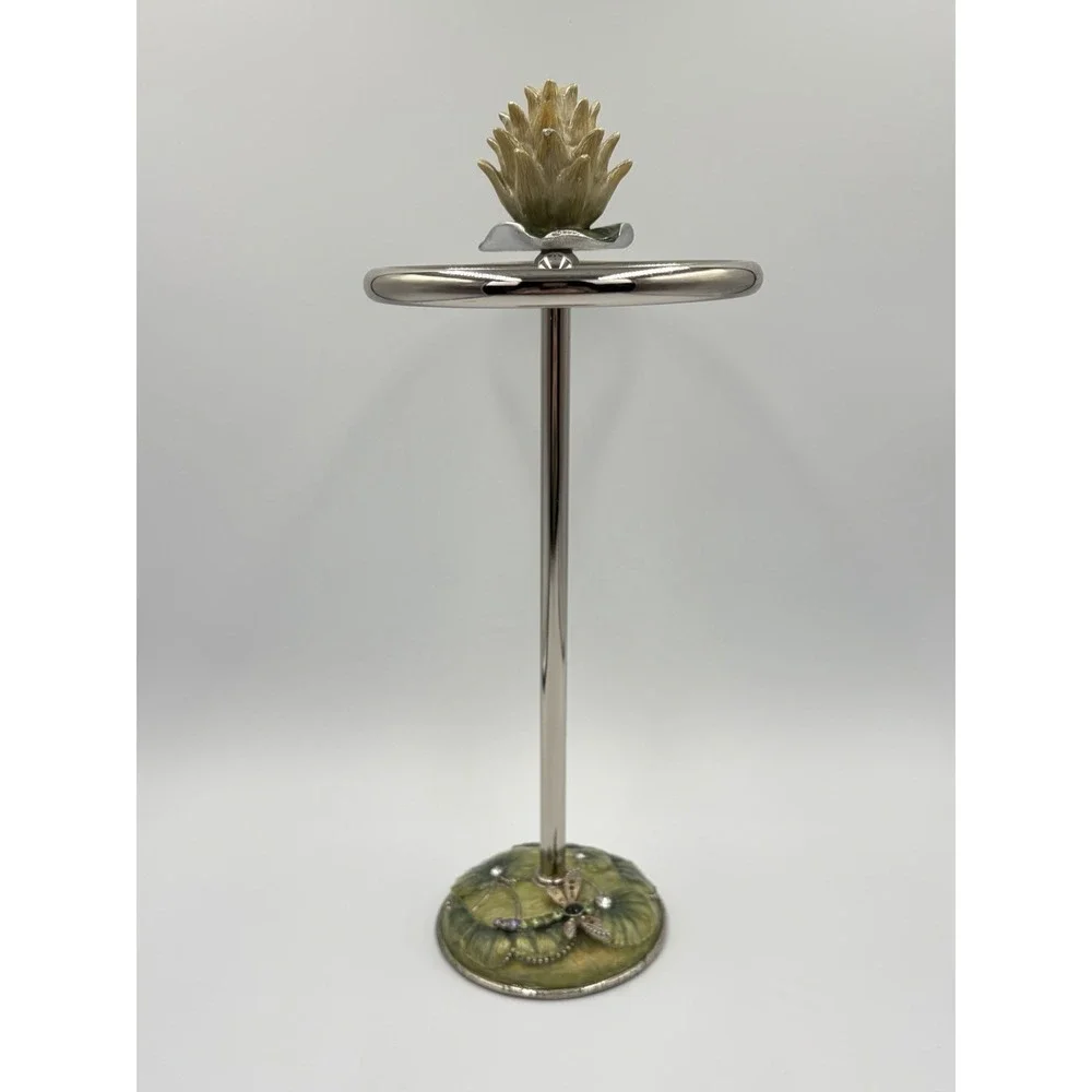 Vintage Jay Strongwater Dragonfly Lotus Double Hand Towel Holder Vanity Stand